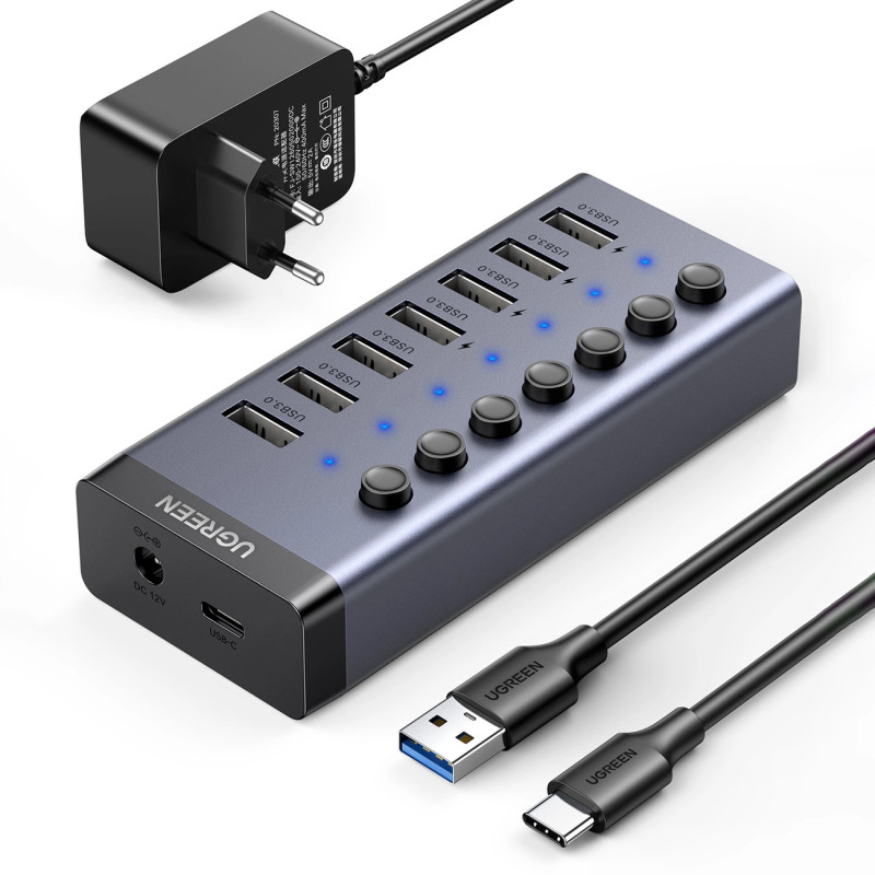 UGREEN Hub 7in1 USB-C, 7x USB-A 3.0 12V 2A (fekete) UGREEN Hub 7in1 USB-C, 7x USB-A 3.0 12V 2A (fekete)
