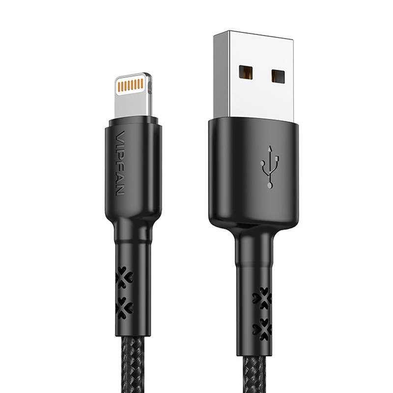USB és Lightning kábel Vipfan X02, 3A, 1.8m (fekete) USB és Lightning kábel Vipfan X02, 3A, 1.8m (fekete)