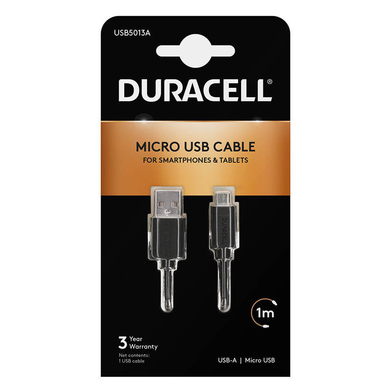 KAB Duracell USB5013A Sync/Charge Cable 1 Metre Black KAB Duracell USB5013A Sync/Charge Cable 1 Metre Black