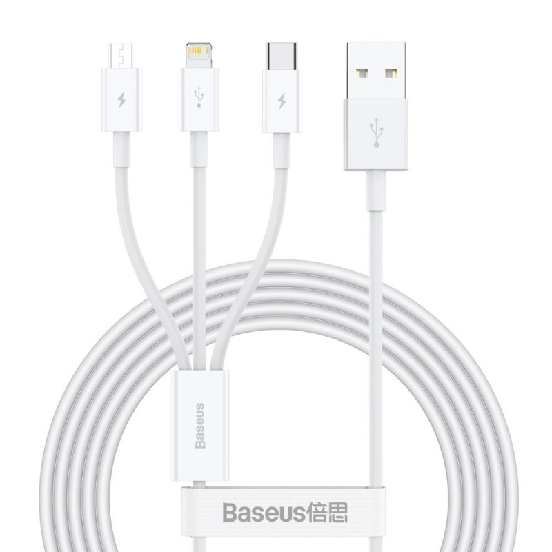 Baseus Superior USB kábel 1,5 M USB 2.0 USB A USB C.Micro USB A/Lightning Fehér Baseus Superior USB kábel 1,5 M USB 2.0 USB A USB C.Micro USB A/Lightning Fehér