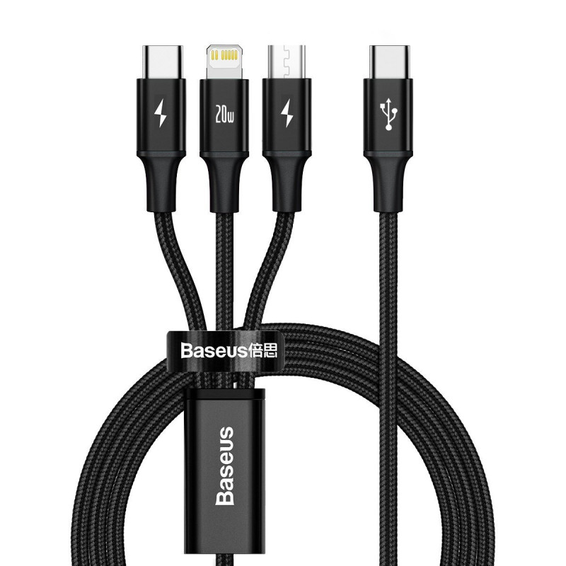 Baseus Rapid 3-in-1 USB kábel 1,5 M USB A USB C.Micro USB A/Lightning Fekete Baseus Rapid 3-in-1 USB kábel 1,5 M USB A USB C.Micro USB A/Lightning Fekete