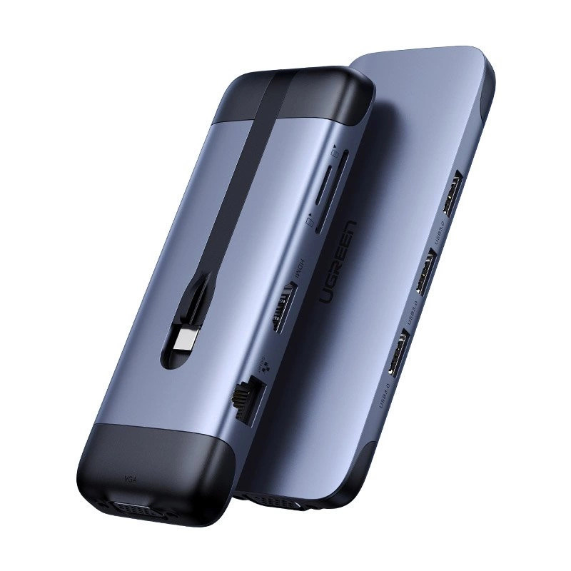 Adapter 9 az 1-ben UGREEN CM286 USB-C hub HDMI 4K-hoz, FHD, VGA, 3x USB 3.0, PD, SD / TF, USB-C (szürke) Adapter 9 az 1-ben UGREEN CM286 USB-C hub HDMI 4K-hoz, FHD, VGA, 3x USB 3.0, PD, SD / TF, USB-C (szürke)