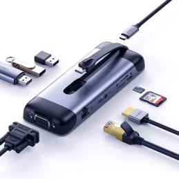 Adapter 9 az 1-ben UGREEN CM286 USB-C hub HDMI 4K-hoz, FHD, VGA, 3x USB 3.0, PD, SD / TF, USB-C (szürke)