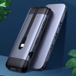 Adapter 9 az 1-ben UGREEN CM286 USB-C hub HDMI 4K-hoz, FHD, VGA, 3x USB 3.0, PD, SD / TF, USB-C (szürke)
