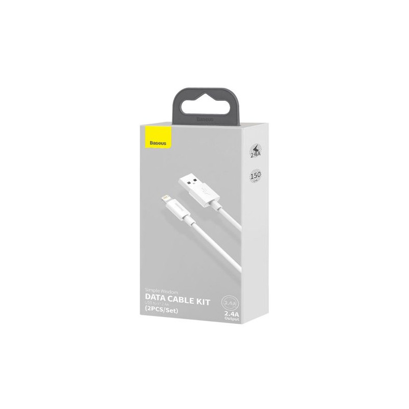 USB kábel Lightning Baseus Simple Wisdomhoz, 2.4A, 1.5m (fehér) 2db. USB kábel Lightning Baseus Simple Wisdomhoz, 2.4A, 1.5m (fehér) 2db.
