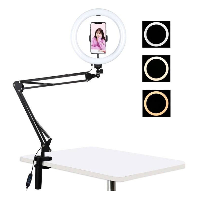 Állvány / asztali állvány LED kliphez 26 cm vlog / stream Puluz PKT3090B telefonhoz Állvány / asztali állvány LED kliphez 26 cm vlog / stream Puluz PKT3090B telefonhoz