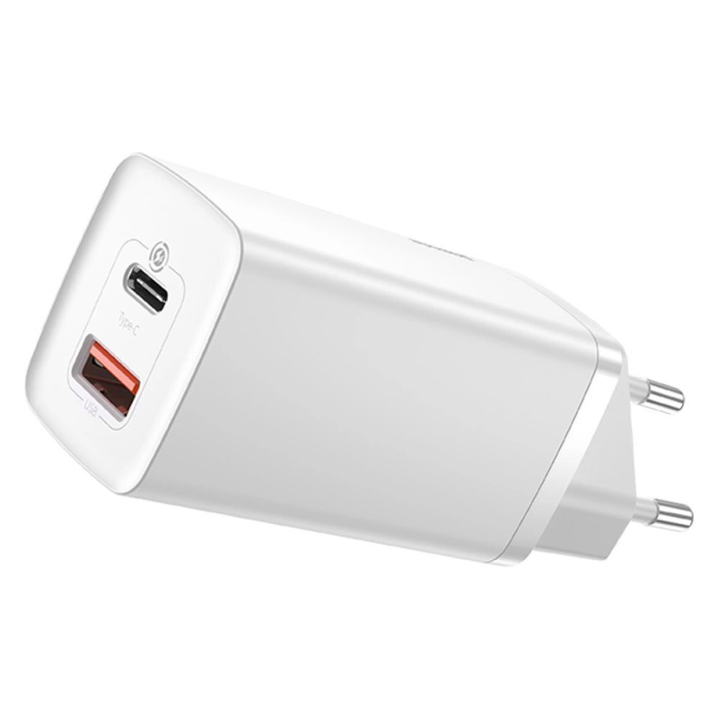 Baseus GaN2 Lite fali töltő, USB + USB-C, 65 W, EU (fehér) Baseus GaN2 Lite fali töltő, USB + USB-C, 65 W, EU (fehér)