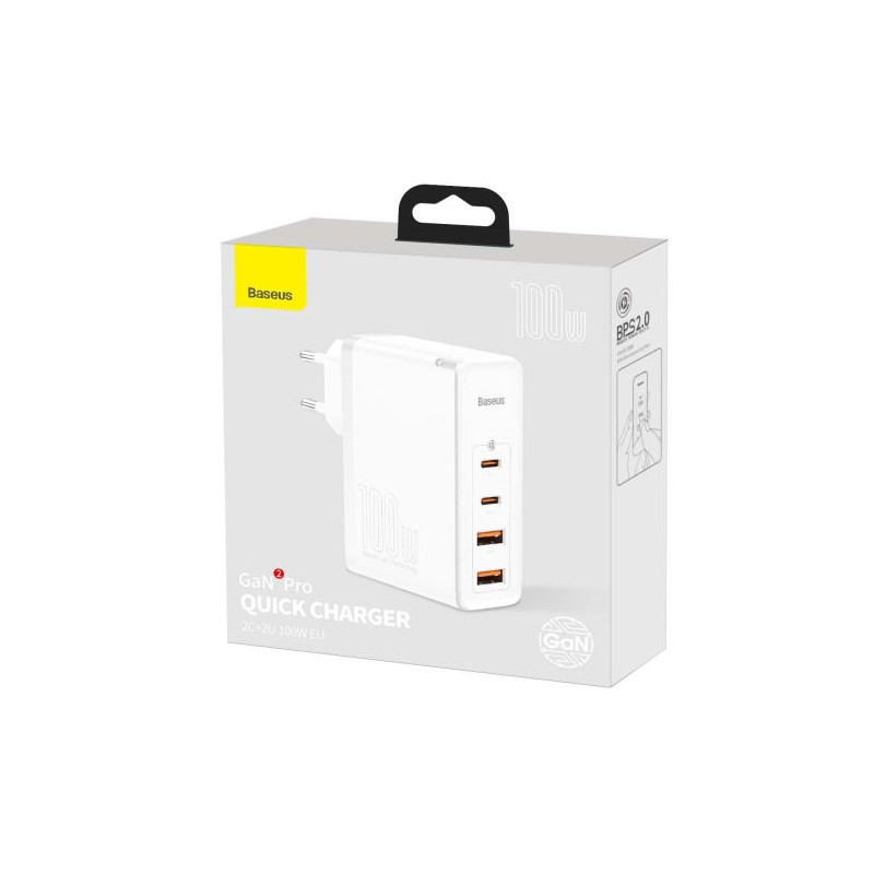Baseus GaN2 Pro fali töltő, 2x USB + 2x USB-C, 100W, EU (fehér) Baseus GaN2 Pro fali töltő, 2x USB + 2x USB-C, 100W, EU (fehér)