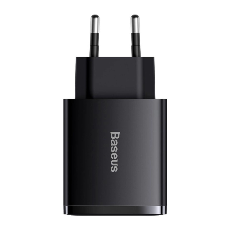 Baseus kompakt gyorstöltő, 2xUSB, USB-C, PD, 3A, 30 W (fekete) Baseus kompakt gyorstöltő, 2xUSB, USB-C, PD, 3A, 30 W (fekete)