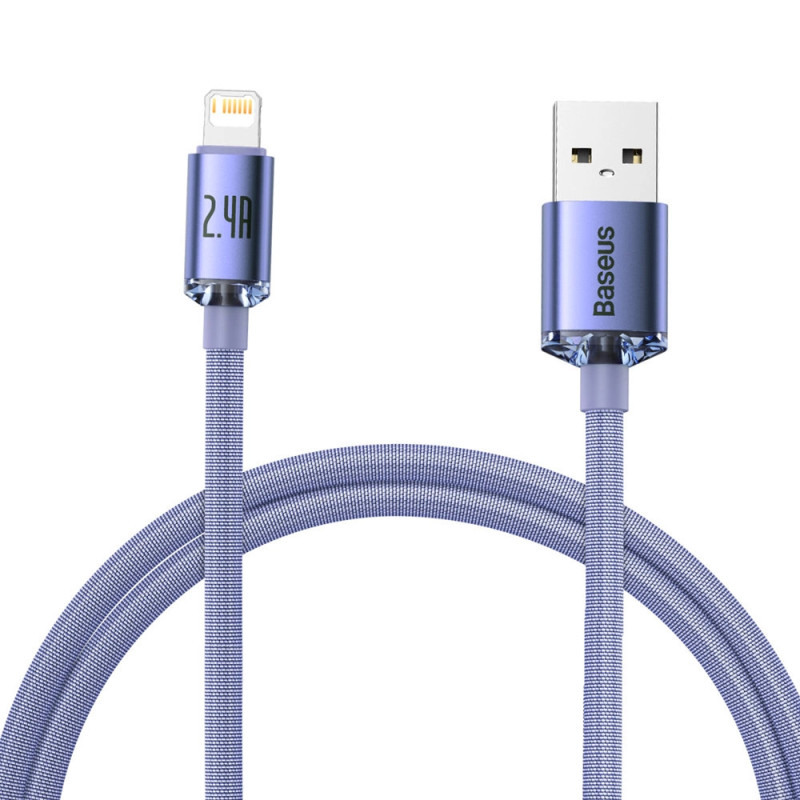 USB-kábel a Lightning Baseus Crystal Shine, 2,4A, 1.2m (ibolya) USB-kábel a Lightning Baseus Crystal Shine, 2,4A, 1.2m (ibolya)