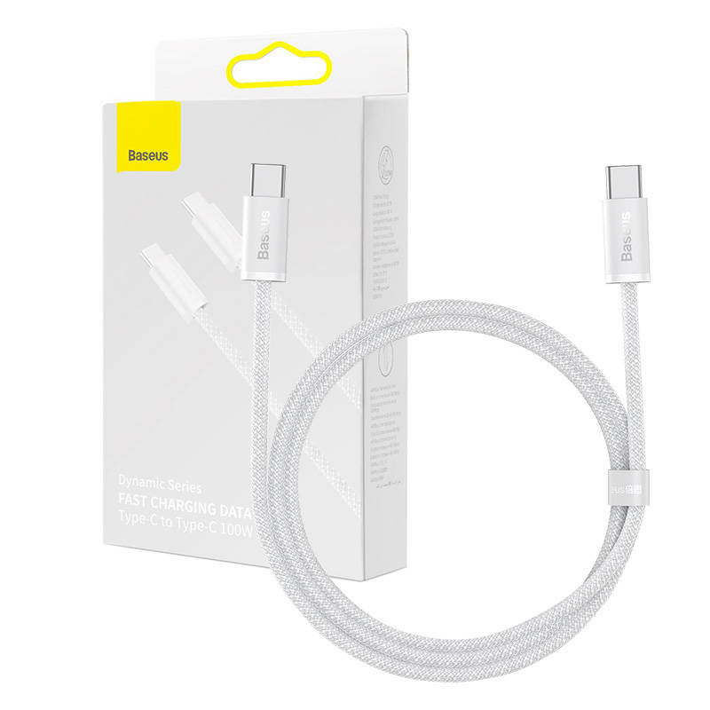 Baseus USB-C-USB-C kábel, 100 W, 1 m (fehér) Baseus USB-C-USB-C kábel, 100 W, 1 m (fehér)