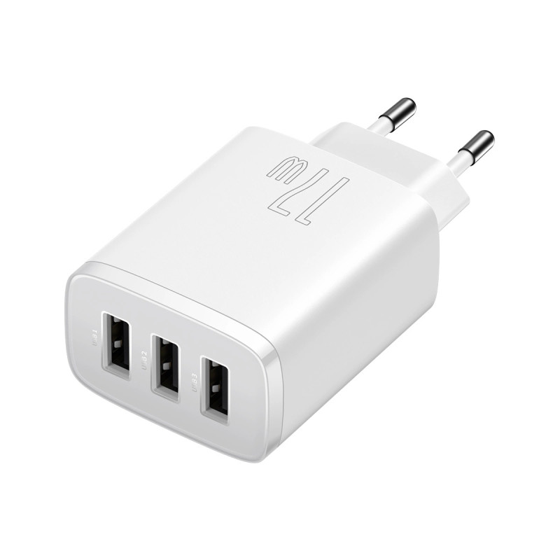 Baseus kompakt gyorstöltő, 3x USB, 17W (fehér) Baseus kompakt gyorstöltő, 3x USB, 17W (fehér)
