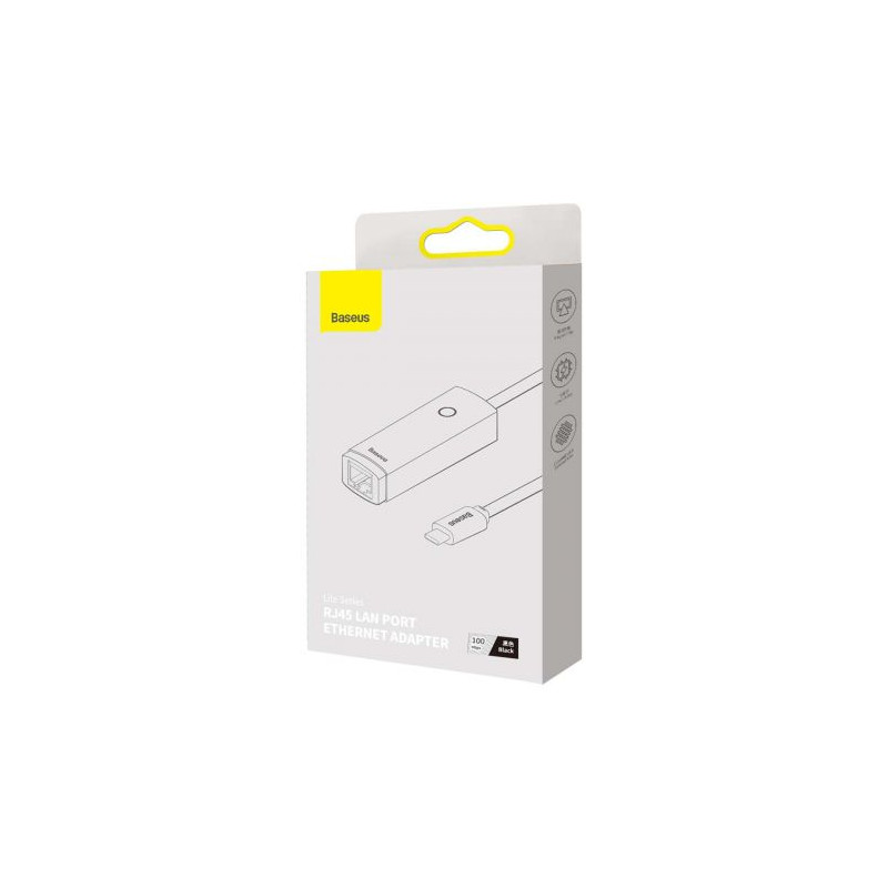 Baseus Lite Series USB-C – RJ45 hálózati adapter, 100Mbps (fekete) Baseus Lite Series USB-C – RJ45 hálózati adapter, 100Mbps (fekete)