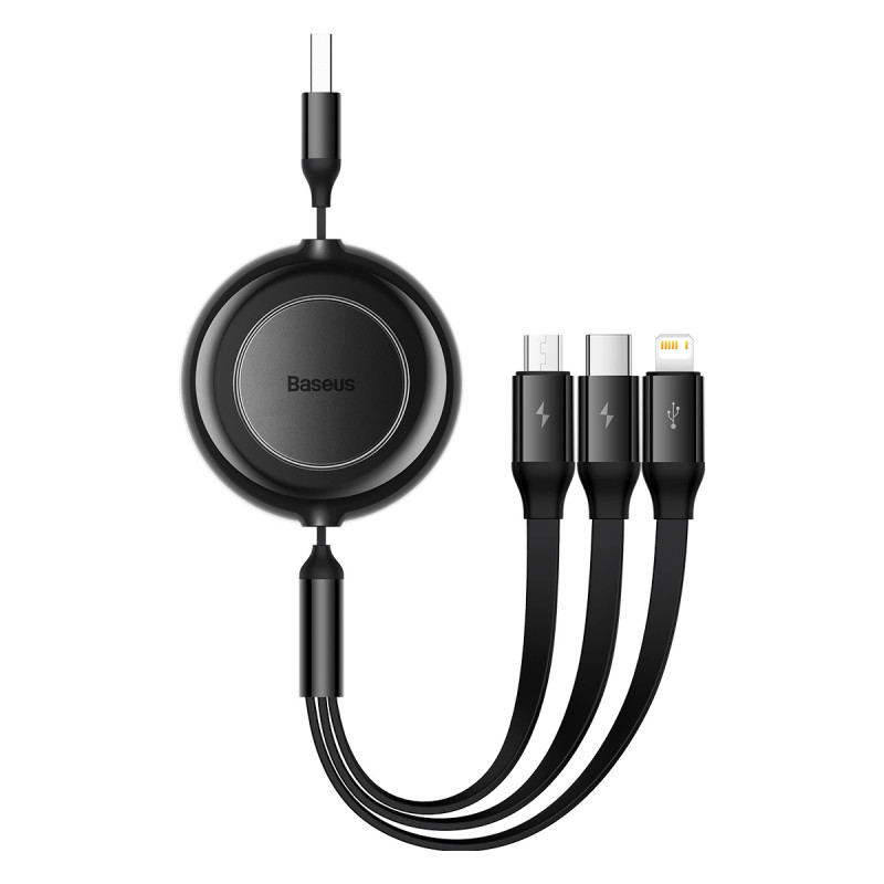 Baseus Bright Mirror 2, 3 az 1-ben Mikro USB / Lightning / USB-C kábel, 3.5 A, 1.1 m (fekete)