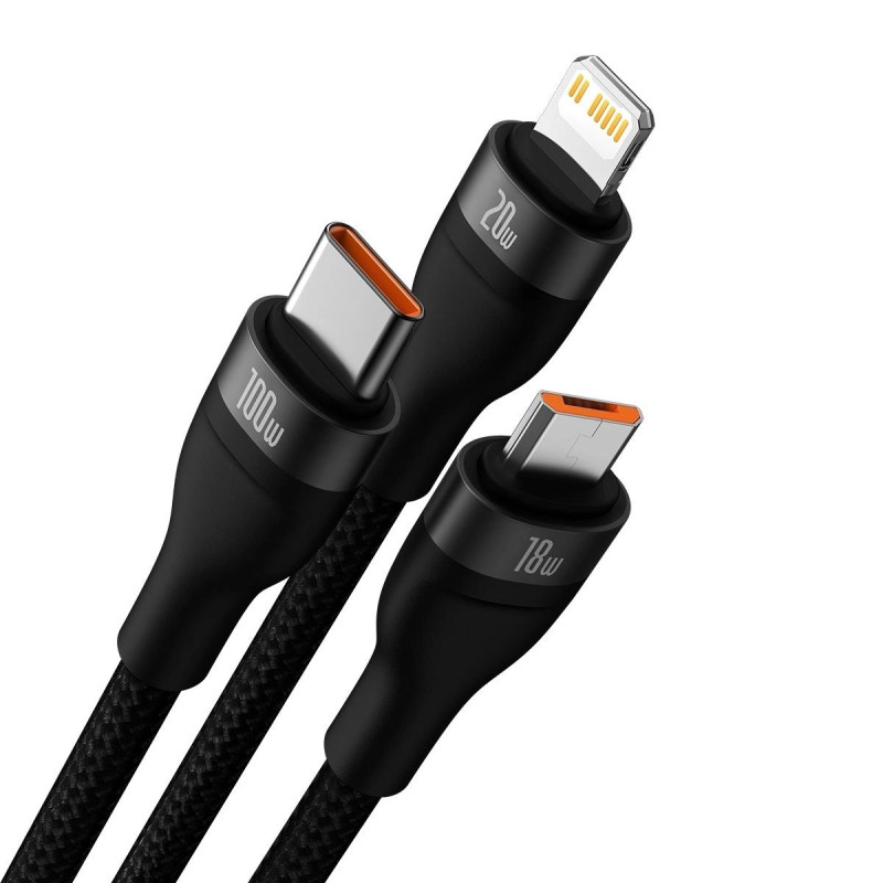 Baseus Flash Series 2, 3 az 1-ben USB kábel, USB-C / Micro USB / Lightning, 100W, 1.2m (fekete) Baseus Flash Series 2, 3 az 1-ben USB kábel, USB-C / Micro USB / Lightning, 100W, 1.2m (fekete)