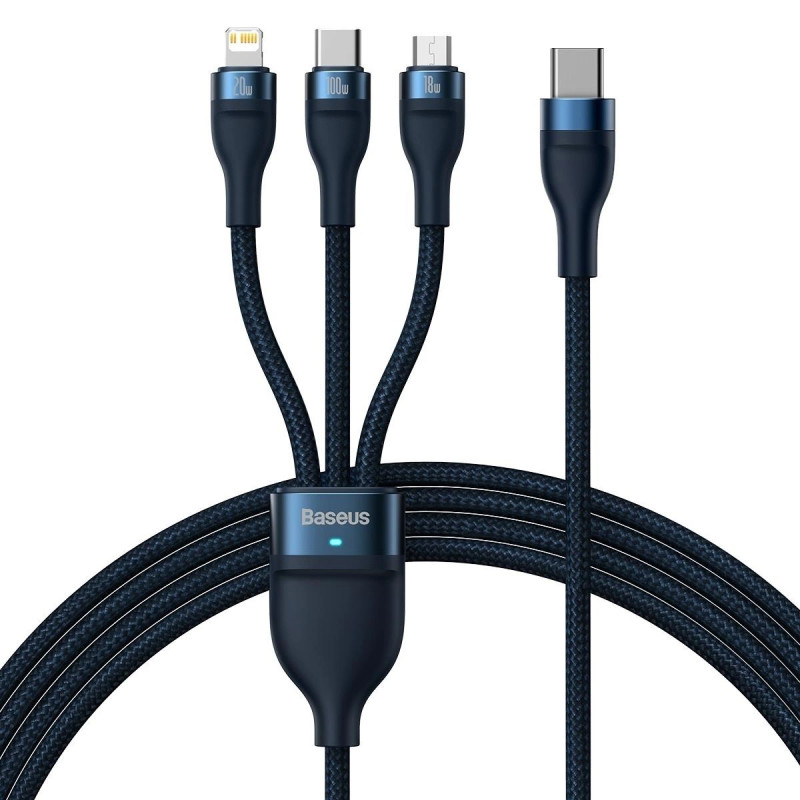 Baseus Flash Series 2, 3 az 1-ben USB kábel, USB-C / micro USB / Lightning, 100W, 1.5m (kék) Baseus Flash Series 2, 3 az 1-ben USB kábel, USB-C / micro USB / Lightning, 100W, 1.5m (kék)