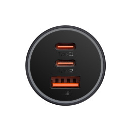 Baseus Golden Contactor Pro autós töltő, 2x USB-C, 1x USB, 65W (szürke)