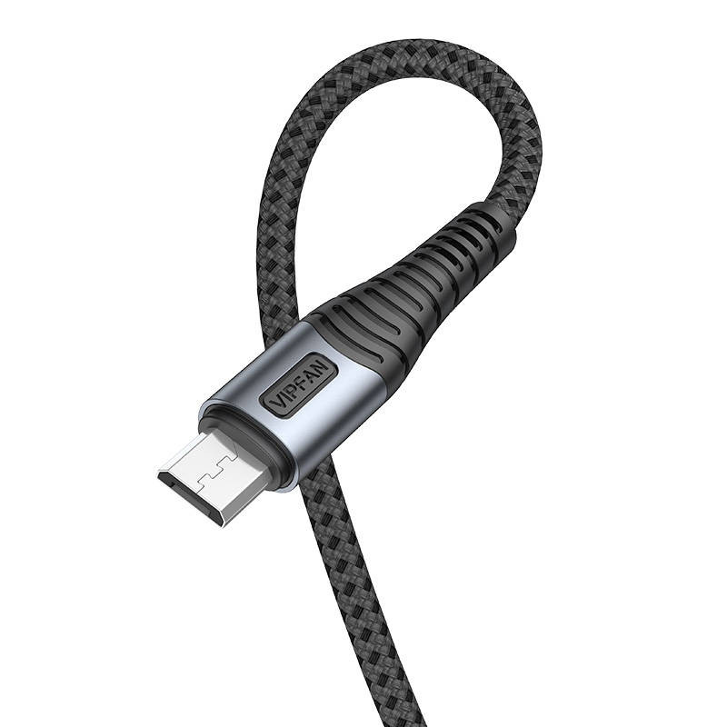 USB-Micro USB kábel Vipfan X10, 3A, 1,2m, fonott (fekete) USB-Micro USB kábel Vipfan X10, 3A, 1,2m, fonott (fekete)
