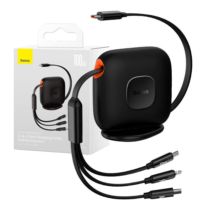 Baseus Traction 3in1 USB-C / Lightning / Micro 100W 1.7m kábel (fekete) Baseus Traction 3in1 USB-C / Lightning / Micro 100W 1.7m kábel (fekete)