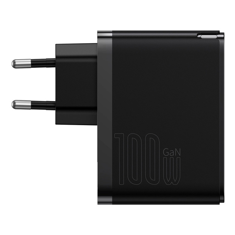 Baseus GaN USB-C + USB fali töltő, 100W + 1m kábel (fekete) Baseus GaN USB-C + USB fali töltő, 100W + 1m kábel (fekete)