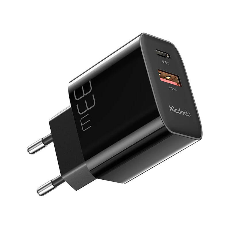 Wall charger Mcdodo CH-0922 USB + USB-C, 33W + USB-C cable (black) Wall charger Mcdodo CH-0922 USB + USB-C, 33W + USB-C cable (black)