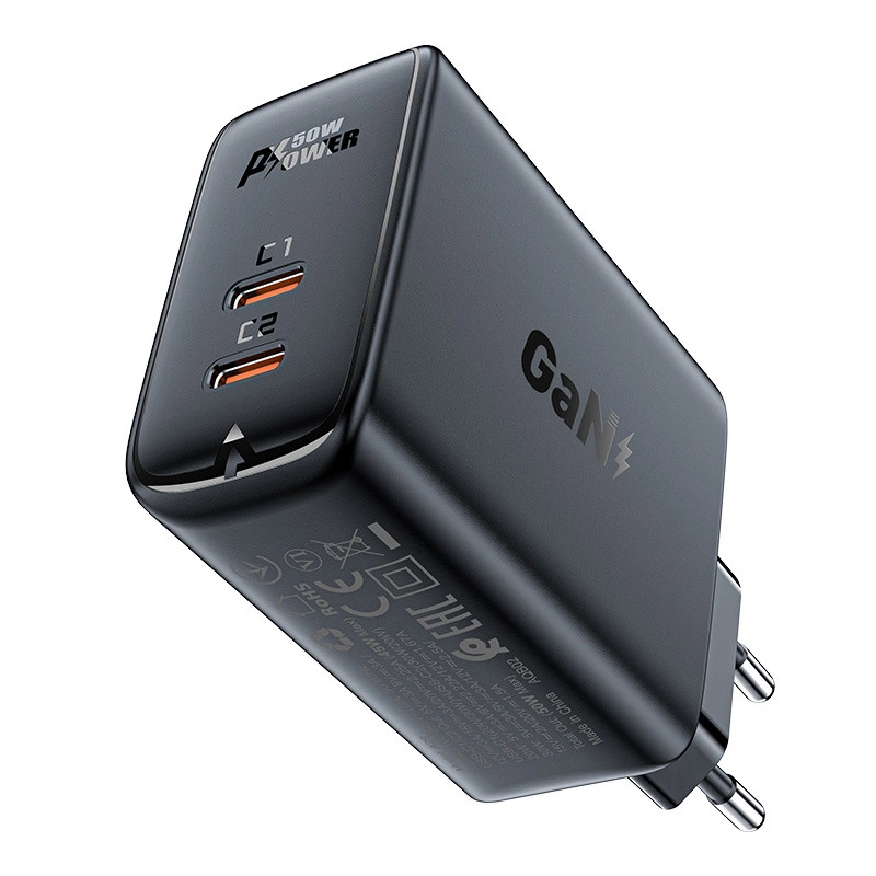 Wall charger Acefast A29 PD50W GAN 2x USB-C 50W (black) Wall charger Acefast A29 PD50W GAN 2x USB-C 50W (black)