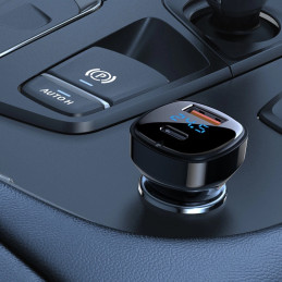 Car Charger Acefast B4, 66W, USB-C + USB, with display (black)