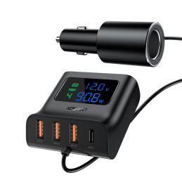 Car Charger Acefast B8, 3x USB + USB-C, 90W (black)