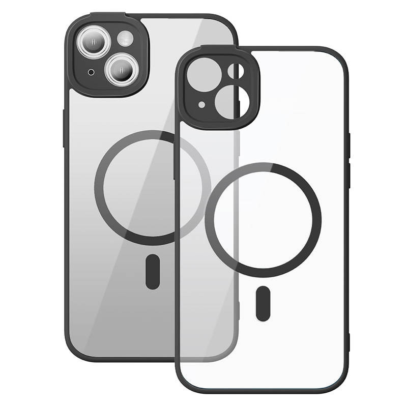 Baseus Frame iPhone 14 Plus Átlátszó mágneses tok és üvegfólia (fekete) Baseus Frame iPhone 14 Plus Átlátszó mágneses tok és üvegfólia (fekete)