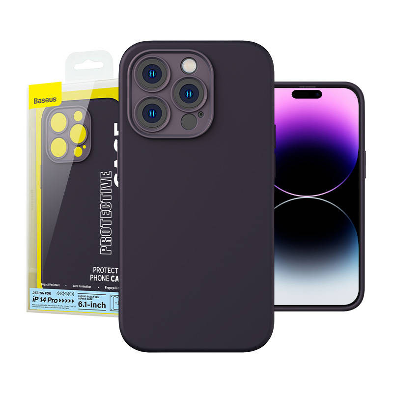 Baseus Liquid Silica Gel Case for iPhone 14 Pro (Elderberry)+ tempered glass + cleaning kit Baseus Liquid Silica Gel Case for iPhone 14 Pro (Elderberry)+ tempered glass + cleaning kit