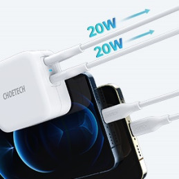 Choetech PD40W Hálózati 2x USB-C Töltő - Fehér (40W)
