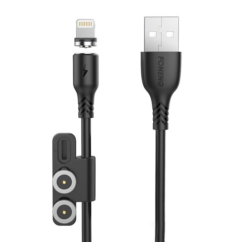 Foneng X62 Magnetic 3in1 USB to USB-C / Lightning / Micro USB Cable, 2.4A, 1m (Black) Foneng X62 Magnetic 3in1 USB to USB-C / Lightning / Micro USB Cable, 2.4A, 1m (Black)