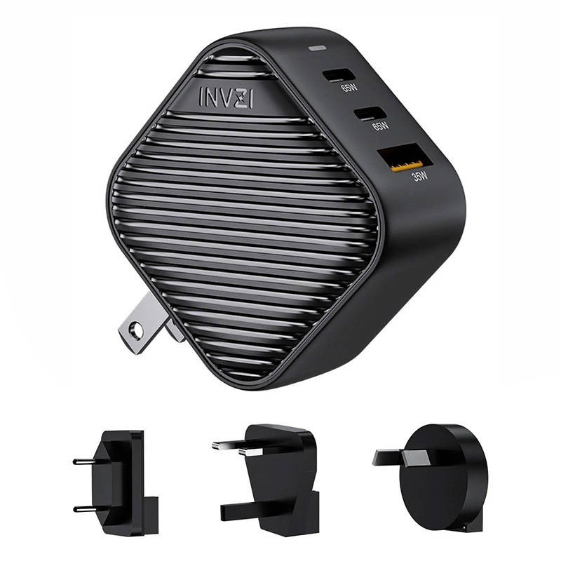 INVZI GanHub 2x USB-C + USB wall charger, 65W, EU/UK/AU/US (black) INVZI GanHub 2x USB-C + USB wall charger, 65W, EU/UK/AU/US (black)