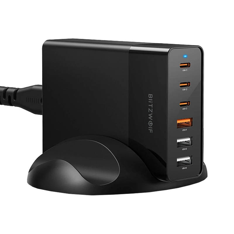 Wall charger Blitzwolf BW-S25, 75W, 3x USB + 3x USB-C (black) Wall charger Blitzwolf BW-S25, 75W, 3x USB + 3x USB-C (black)