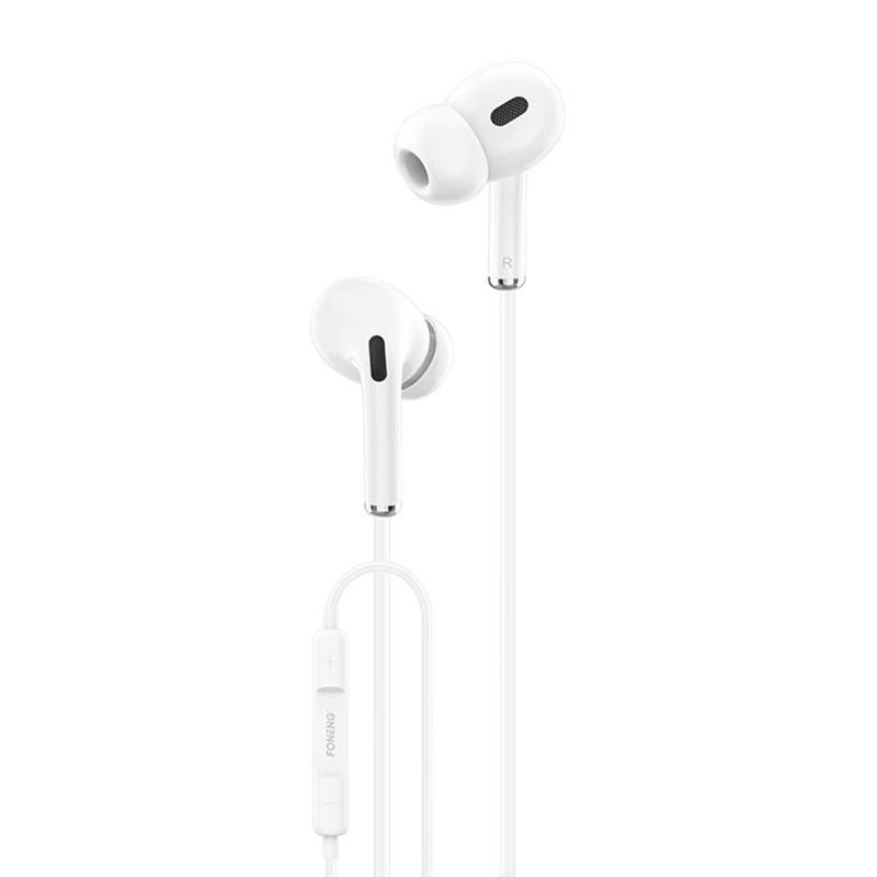 In-ear headphones, wired Foneng T33, mini jack 3.5mm, microphone (white) In-ear headphones, wired Foneng T33, mini jack 3.5mm, microphone (white)
