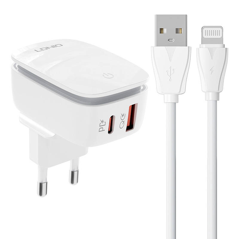 Wall charger LDNIO A2425C USB, USB-C+ Lightning cable Wall charger LDNIO A2425C USB, USB-C+ Lightning cable