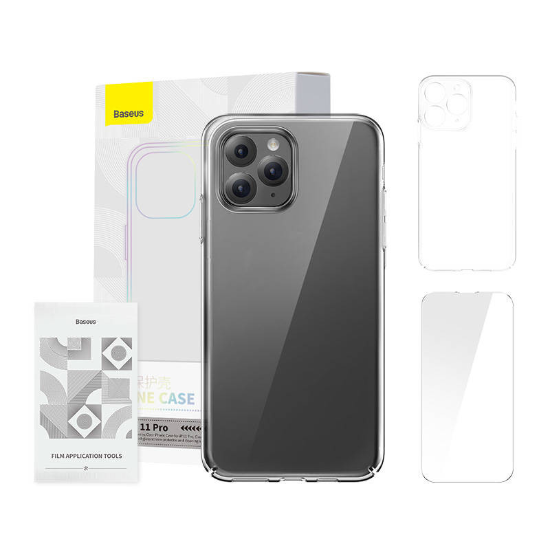 Baseus Crystal Series Tok iPhone 11 Pro-hoz (Átlátszó) + Edzett üveg + Tisztítókészlet Baseus Crystal Series Tok iPhone 11 Pro-hoz (Átlátszó) + Edzett üveg + Tisztítókészlet