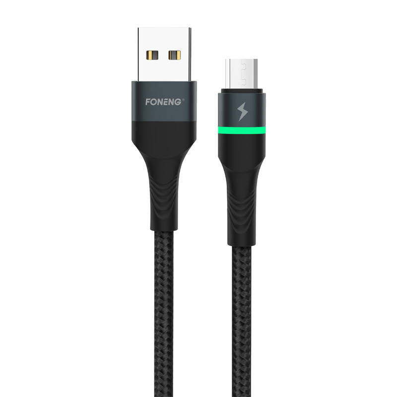 Foneng X79 USB to Micro USB Cable, LED, Braided, 3A, 1m (Black) Foneng X79 USB to Micro USB Cable, LED, Braided, 3A, 1m (Black)