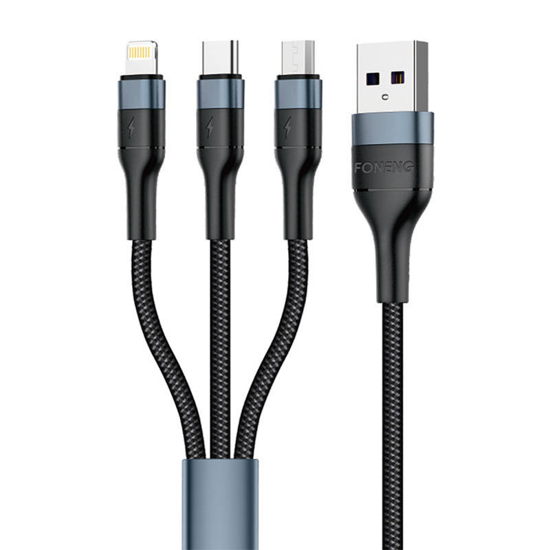 Foneng X51 3in1 USB to USB-C / Micro USB / Lightning Cable, 3A, 1m (Black) Foneng X51 3in1 USB to USB-C / Micro USB / Lightning Cable, 3A, 1m (Black)