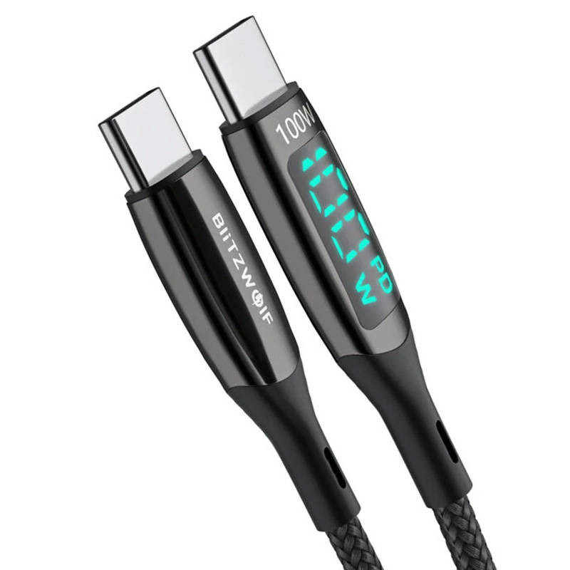 BlitzWolf BW-TC23 USB-C - USB-C töltőkábel kijelzővel, 100W, 1.8m (fekete) BlitzWolf BW-TC23 USB-C - USB-C töltőkábel kijelzővel, 100W, 1.8m (fekete)