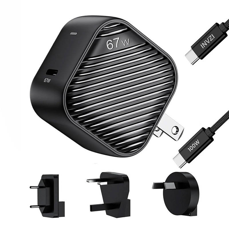 INVZI GanHub 1x USB-C charger, 67W, EU/UK/AU/US + 1.5m USB-C cable (black) INVZI GanHub 1x USB-C charger, 67W, EU/UK/AU/US + 1.5m USB-C cable (black)