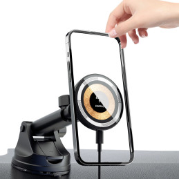Magnetic car holder Dudao F12MAX+ with Qi induction charger, 15W (black)