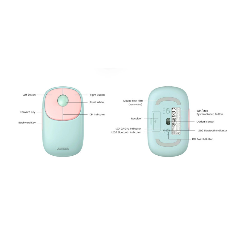 Wireless mouse UGREEN FUN+ MU102  2.4G+BT (Pink)