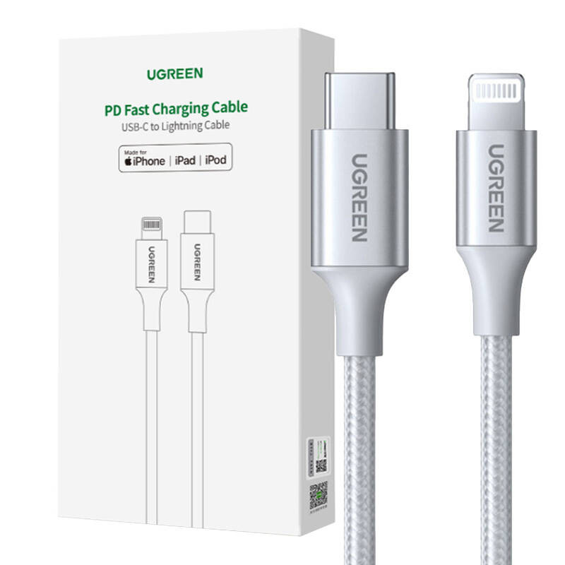 UGREEN 3A US304 Lightning USB-C 2.0 Kábel 1m (ezüst) UGREEN 3A US304 Lightning USB-C 2.0 Kábel 1m (ezüst)